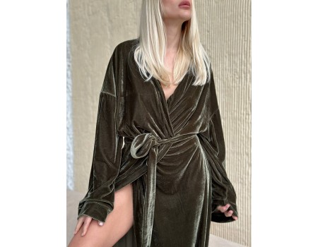 Kimono olive velvet robe 