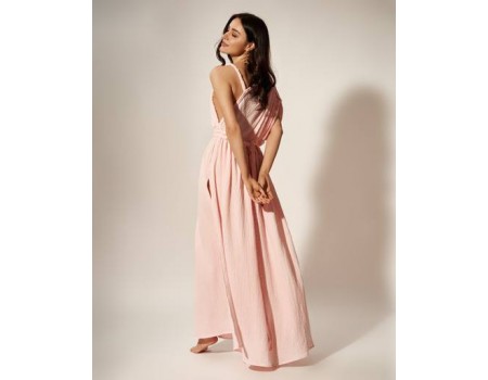 One shoulder pink cotton dress 