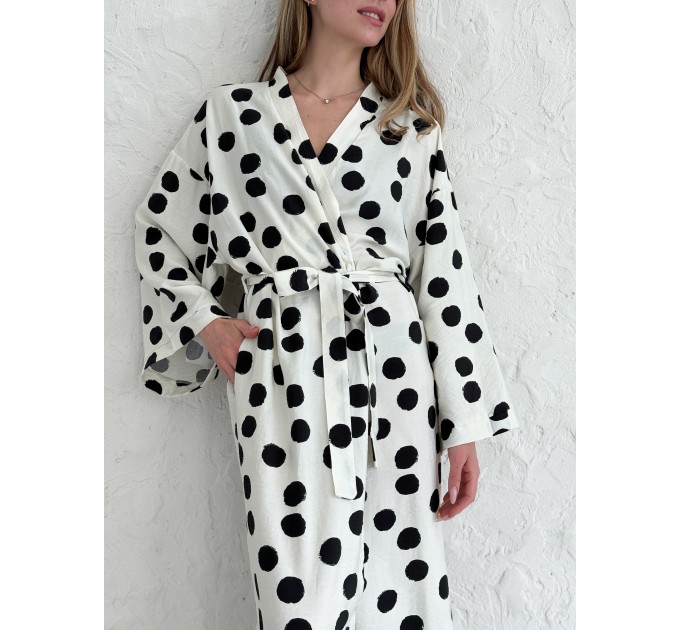 Kimono viscose robe with flowers 