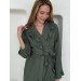 Olive viscose robe with ruffles 