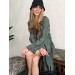 Olive viscose robe with ruffles 