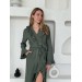 Olive viscose robe with ruffles 
