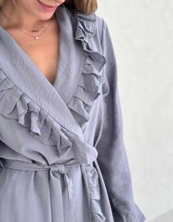 Gray viscose robe with ruffles 